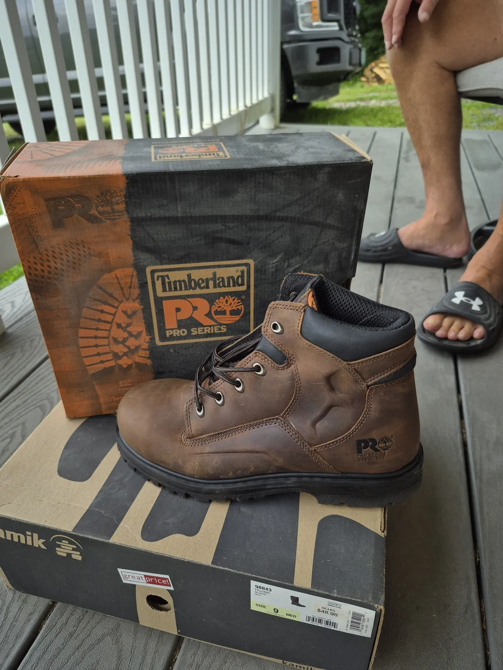 Timberland PRO Brown Leather Work Boot with Black Collar Steel Toe